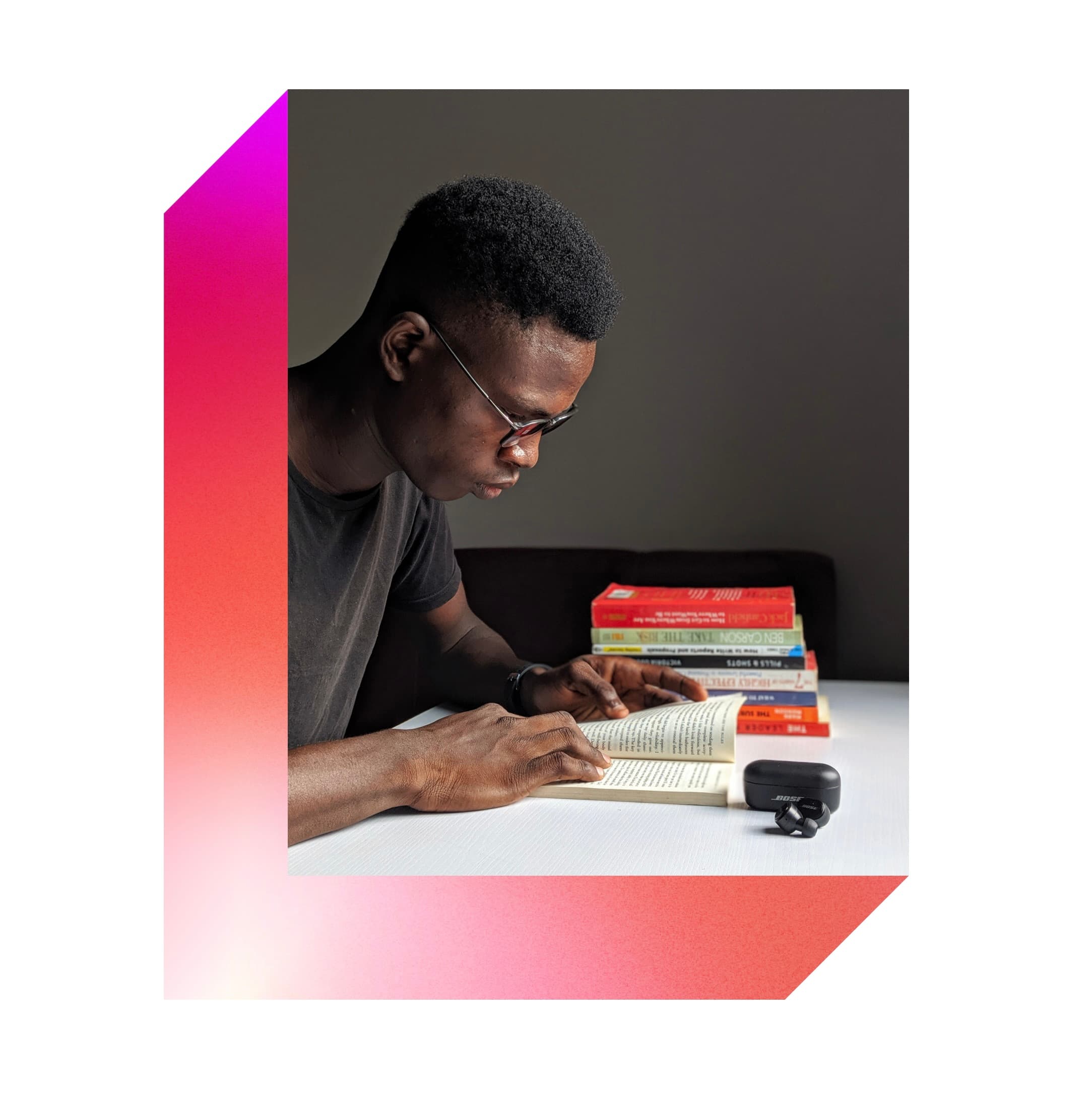 man reading books