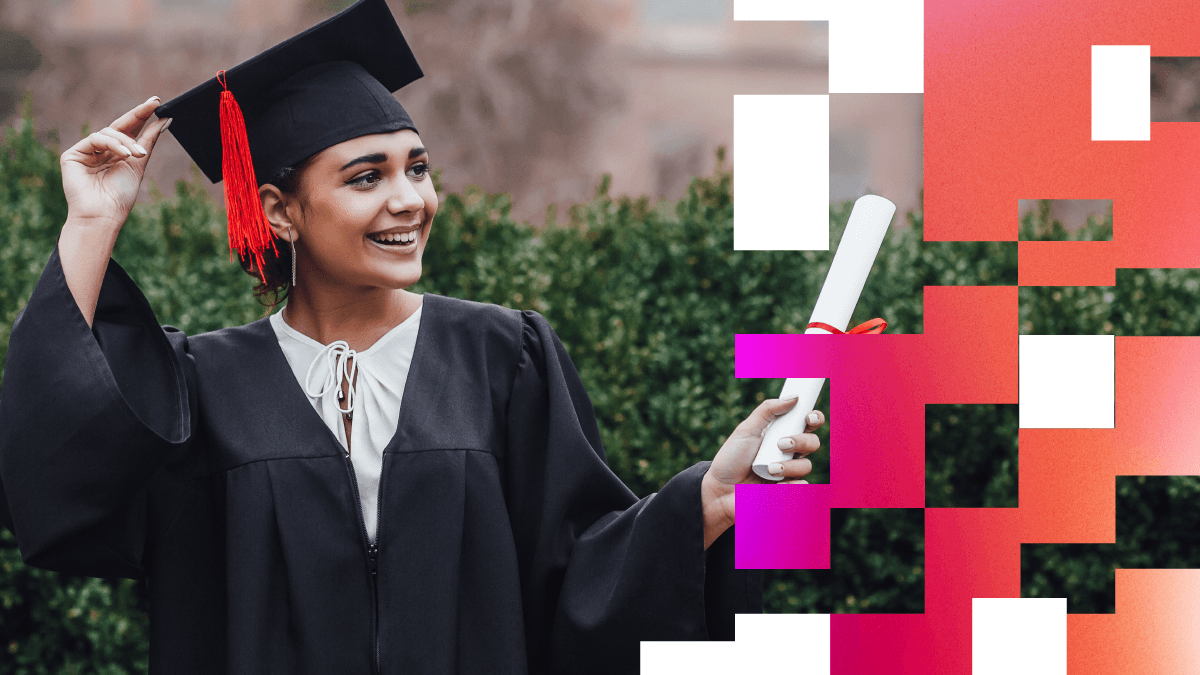 A woman in a graduate cap and gown