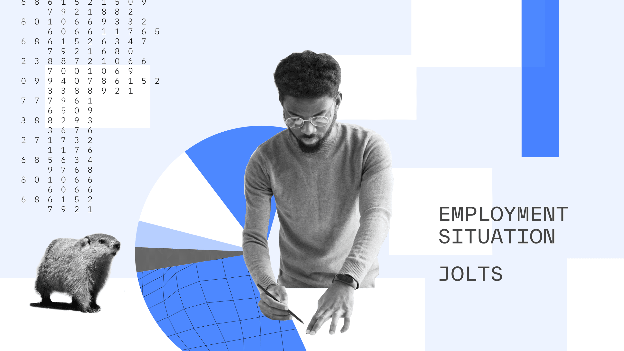 illustration for jobs and jolts. it includes data, graphs, and a groundhog